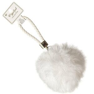 White Fur Pom Pom Keychain Braided Strap Pastel Easter NWT